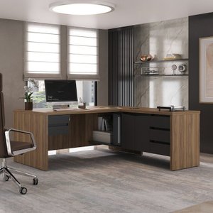 Escrivaninha Mesa Escritório em L Diretor com 5 Gavetas Y37