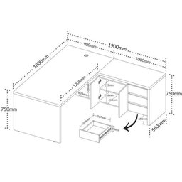 Escrivaninha Mesa Escritório em L Diretor com Y37 5 Gavetas 180cm Nogal E Preto - 11