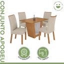 Ver mais imagens de Conjunto Sala de Jantar 4 Lugares Retangular Tampo MDF Mesa e Cadeiras Apogeu Marrom Amêndoa /Off White/ Creme