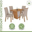 Ver mais imagens de Conjunto Sala de Jantar 4 Lugares Retangular Tampo MDF Mesa e Cadeiras Apogeu Marrom Amêndoa /Off White/Bege