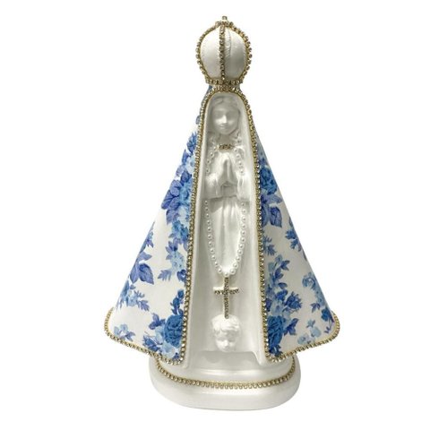 Escultura Nossa Sra Aparecida Branca Decoupada Azul 27,5cm