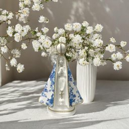 Escultura Nossa Sra Aparecida Branca Decoupada Azul 27,5cm - 4