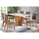 Ver imagem 1 de Conjunto: Mesa de Cozinha Vértice Tampo Madeirado C/ Vidro 160x80cm e 6 Cadeiras Milla Nature/suede