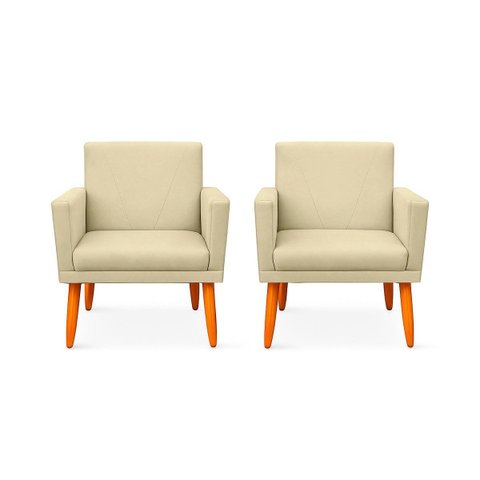 Kit 2 Poltrona Cadeira para Sala Confortável e Minimalista Paris Suede Bege
