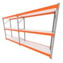 Ver imagem 1 de Mini Porta Pallet 200 Kg por Nivel Inicial + Continuação com 3 Niveis Laranja com Mdf Branco
