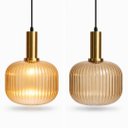 Ver imagem 7 de Pendente Prisma Metal e Vidro Canelado Dourado/ambar 30*20 Cm E27 Aurora Sku: Pnd-prs-amb