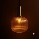 Ver imagem 5 de Pendente Prisma Metal e Vidro Canelado Dourado/ambar 30*20 Cm E27 Aurora Sku: Pnd-prs-amb
