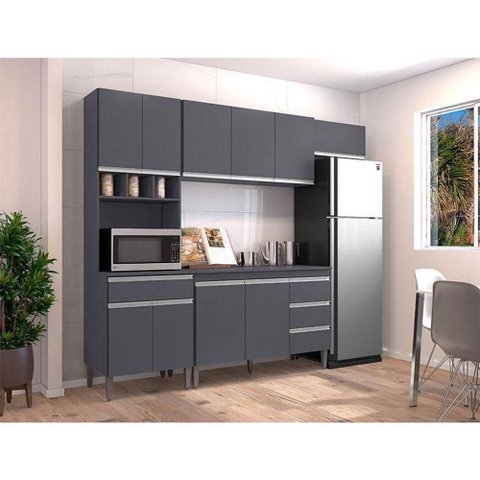 Cozinha com Balcão e Tampo 120 Cm Andréia Ambiente Cinza Fosco - Ajl