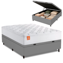 Ver imagem 1 de Cama Box Baú Colchão Casal Molas Ensacadas Real 138x188x68cm Branco / Cinza Inducol