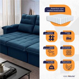 Sofá Retrátil Reclinável Verona 2,30m Suede Velut Molas Ensacadas - King House - 2
