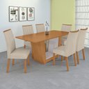 Ver imagem 1 de Conjunto Sala de Jantar 6 Lugares Retangular Tampo MDF Mesa e Cadeiras Apogeu Marrom Amêndoa /Off White/ Creme