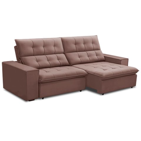 Sofá Retrátil Reclinável para Sala 3 Lugares 250cm Vincent F04 Veludo Rosê - Lyam Decor