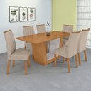 Ver imagem 1 de Conjunto Sala de Jantar 6 Lugares Retangular Tampo MDF Mesa e Cadeiras Apogeu Marrom Amêndoa /Off White/Bege