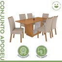 Ver mais imagens de Conjunto Sala de Jantar 6 Lugares Retangular Tampo MDF Mesa e Cadeiras Apogeu Marrom Amêndoa /Off White/Bege