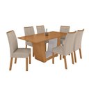 Ver imagem 3 de Conjunto Sala de Jantar 6 Lugares Retangular Tampo MDF Mesa e Cadeiras Apogeu Marrom Amêndoa /Off White/Bege