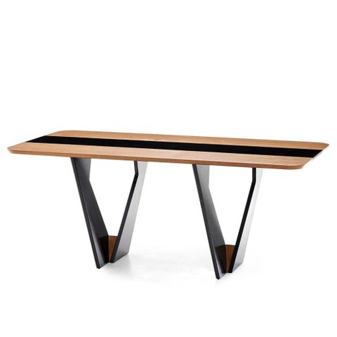 Mesa de Jantar Dinant Retangular Tampo Mdf Amêndoa e Vidro e Base Preta 1,80x90 - 67631