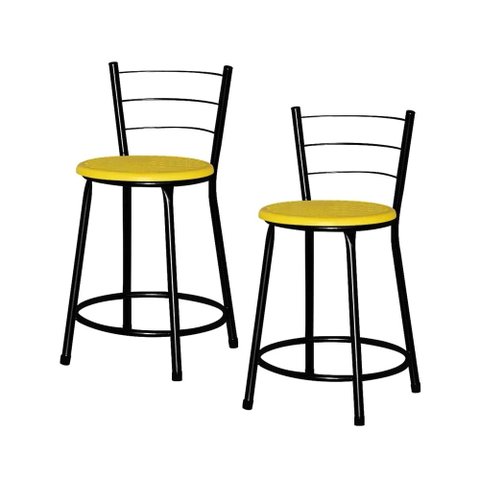 Jogo 2 Banqueta Baixa Ratan Preta Cristal Lamar Design Banqueta Ratan Cristal Amarelo