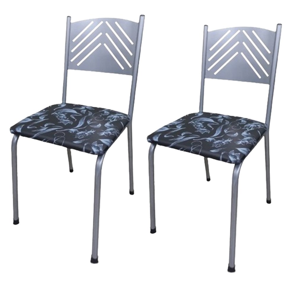 Kit 2 Cadeira Cozinha Jantar Metal Tubular Almofadada Medcombo Cinza Claro Estrutura Prata com Assen