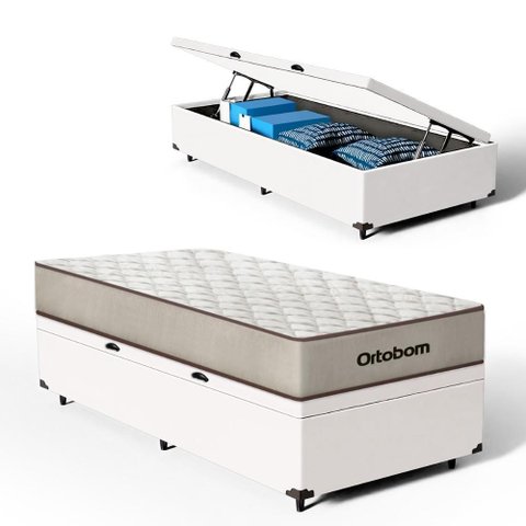 Cama Box Baú com Colchão de Espuma D60 Ortobom Force Dream Solteiro 88cm