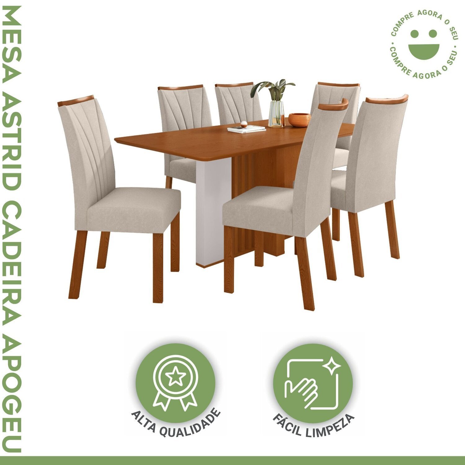 Conjunto Mesa 170cm Astrid Tampo Mdf no Glass e 6 Cadeiras Apogeu - 7