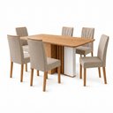Ver imagem 3 de Conjunto Sala de Jantar 6 Lugares Retangular Tampo MDF no Glass Mesa Astrid com Cadeiras Apogeu Bege Amêndoa Clean/Off White/Bege