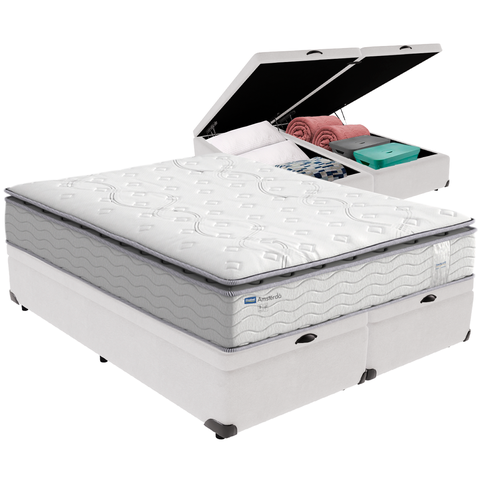 Cama Box Baú Branco e Colchão Amsterdã Molas Ensacadas Queen Probel