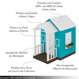 Casinha de Brinquedo Mdf com Varanda Artesanal Branco/azul Turquesa L12 - Gran Belo Casinha Infantil - 3