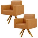 Ver imagem 1 de Kit 02 Poltronas Decorativa Base Giratória de Madeira Helô L02 Couríssimo Whisky - Lyam Decor