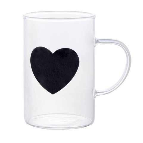 Conjunto com 06 Canecas Black Heart 280ml em Vidro Borossilicato 2951- Lyor