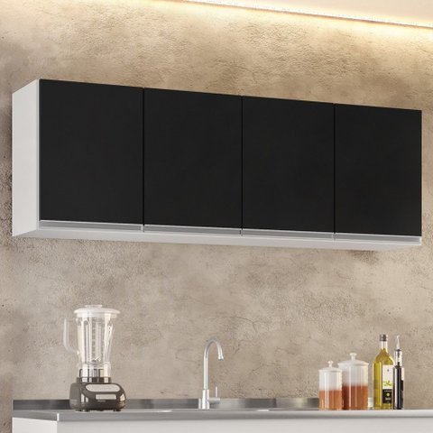 Armário Aéreo 160cm 4 Portas Nevada Branco/Preto - Lumil Móveis