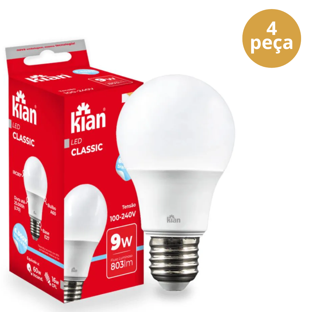 4 Lâmpada 9 W Led 6.500k Bivolt E27 Kian - 4