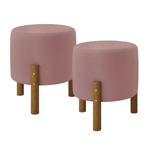Kit 2 Puff Redondo Decorativo Zuppy - Rose Suede