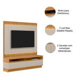 Rack com Painel Modulado para Tv até 70 Polegadas Ripado Paulina Tauari/off White Fosco - 4 Rack com Painel Modulado para Tv até 70 Polegadas Ripado Paulina Tauari/off White Fosco - 4