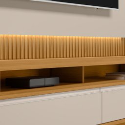 Rack com Painel Modulado para Tv até 70 Polegadas Ripado Paulina Tauari/off White Fosco - 6 Rack com Painel Modulado para Tv até 70 Polegadas Ripado Paulina Tauari/off White Fosco - 6