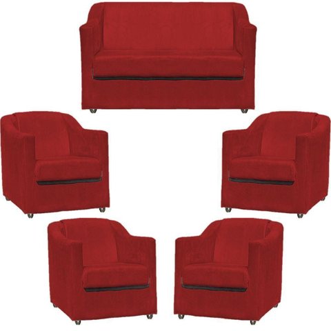 Kit Namoradeira Decorativa + 4 Poltronas para Sala Manicure Recepção Consultório Mila Suede