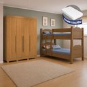 Ver imagem 3 de Kit Quarto Beliche Madrid + Roupeiro Domus Max 4 Portas 3 Gavetas com 2 Colchões - Amêndoa/Cedro