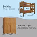 Ver imagem 4 de Kit Quarto Beliche Madrid + Roupeiro Domus Max 4 Portas 3 Gavetas com 2 Colchões - Amêndoa/Cedro