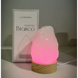 Mini Luminária Quartzo Branco Led Colorido - Base de Madeira - 2