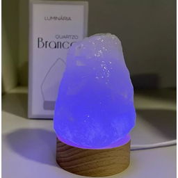 Mini Luminária Quartzo Branco Led Colorido - Base de Madeira - 3