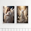 Ver imagem 2 de Kit 2 Quadros Gato Anjo 45x34cm:moldura Branca