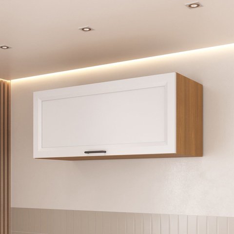 Armario Aéreo Planejado Porta Basculante 80cm Soho CabeCasa MadeiraOriginals Branco/Freijó