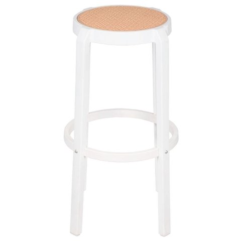 Banqueta Alta Fitz em Polipropileno Branco Assento Simulando Rattan