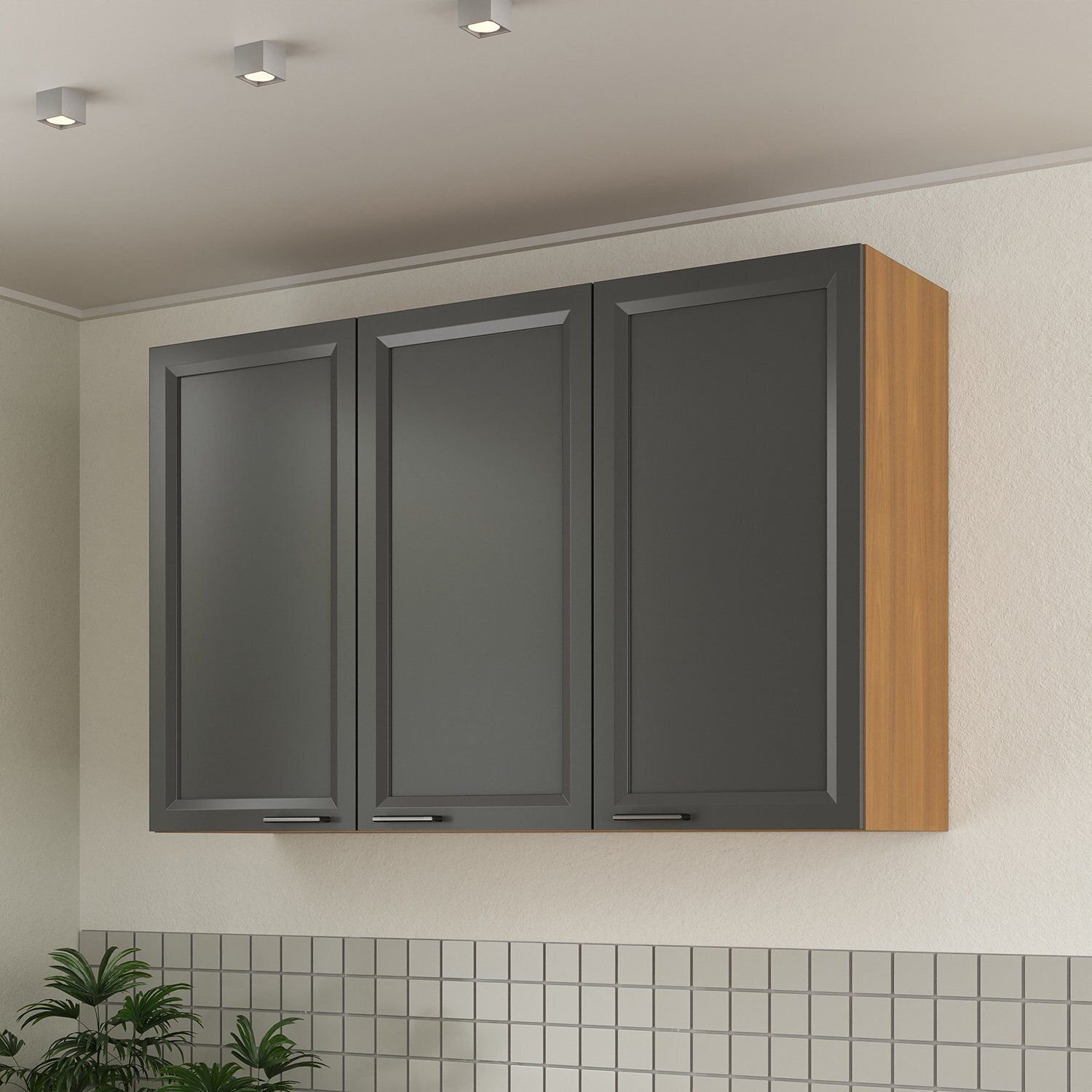 Armário Aéreo Triplo 120cm Soho CabeCasa MadeiraOriginals Cinza