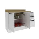 Ver imagem 4 de Balcão com Tampo e Rodapé Cozinha 2 Portas e 3 Gavetas e Divisor de Talheres 120cm TM4300 MDF Grazi Branco/Carvalho Tropical