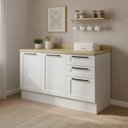 Ver imagem 1 de Balcão com Tampo e Rodapé Cozinha 2 Portas e 3 Gavetas e Divisor de Talheres 120cm TM4300 MDF Grazi Branco/Carvalho Tropical