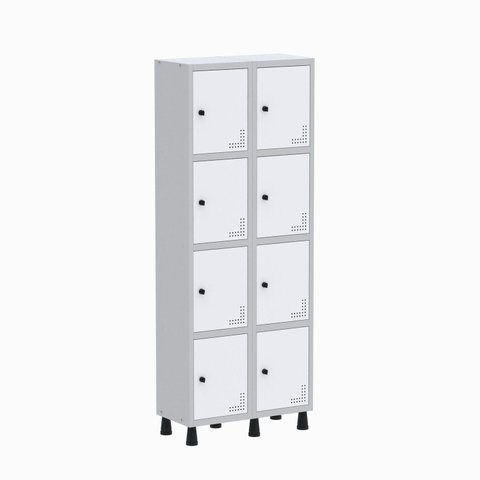 Armário Locker Guarda Volume Aço Light 8 Portas 69x179,5cm Branco/Cinza