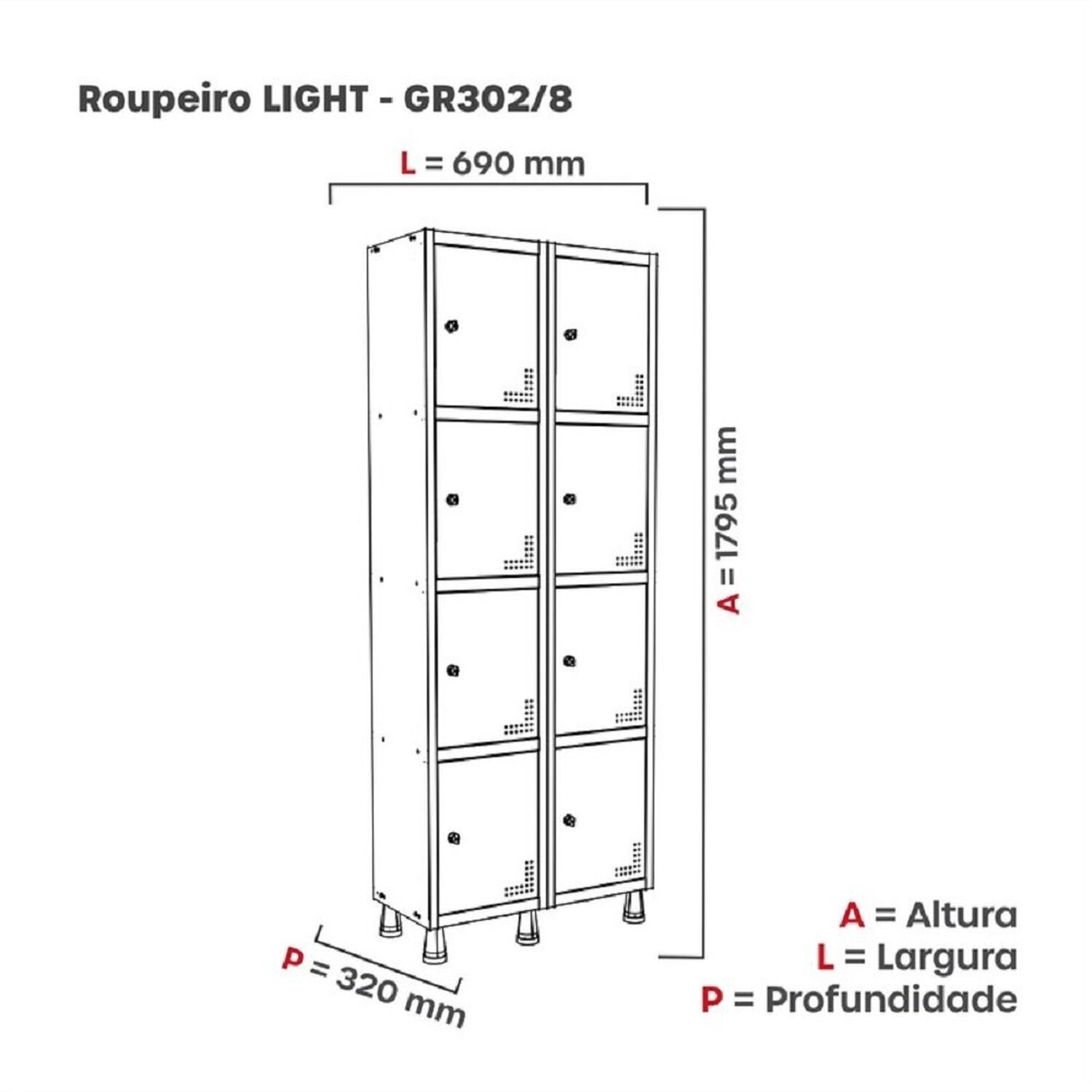 Roupeiro Aço Light 2v 08 Portas Gr302/8 - 4