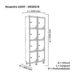 Armário Locker Guarda Volume Aço Light 8 portas 69x179,5cm - 4