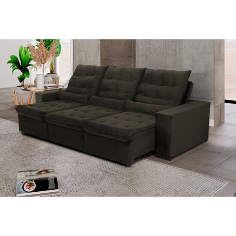 Sofá Retrátil e Reclinável 250 cm New Califórnia Veludo Marrom Chamby Móveis