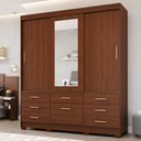 Ver imagem 1 de Guarda-Roupa Casal 192cm 4 Portas 7 Gavetas com Espelho e Pés MDF Penedo Marrom/Jequitiba